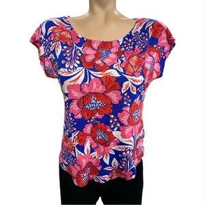 Sigrid Olsen Red and Blue Floral Blouse Size M